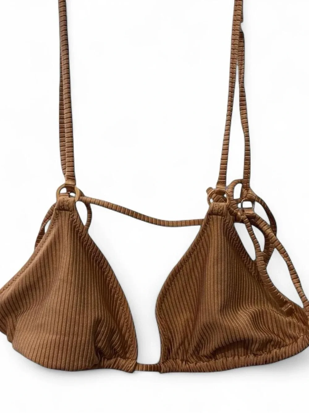 aerie Ribbed Triangle Bikini Top in Neutral